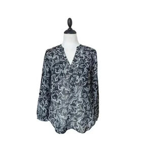 Gap Black and White Floral Sheer Blouse Size S